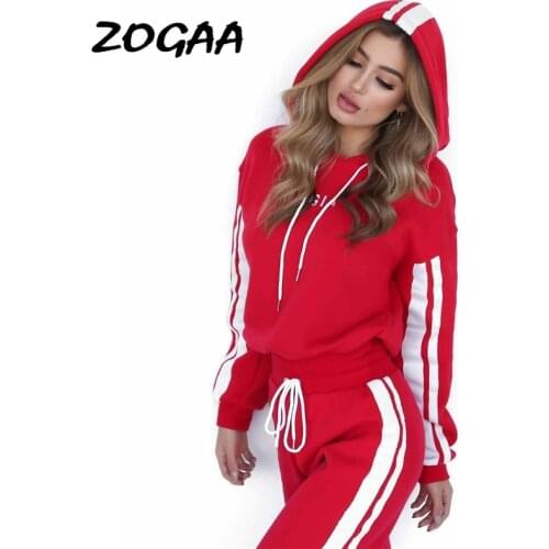 ZOGAA Spring Autumn Two Pieces Set Hoodies Top And Pant Tracksuit Women Set Elastic Waist Striped 2 Piece Set Women Outfits