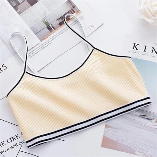 2Pcs Teenage Puberty Girl Candy Color Sport Training Bra Underwear Striped Patchwork Thread Ribbed Wireless Bralette Vest 8-16