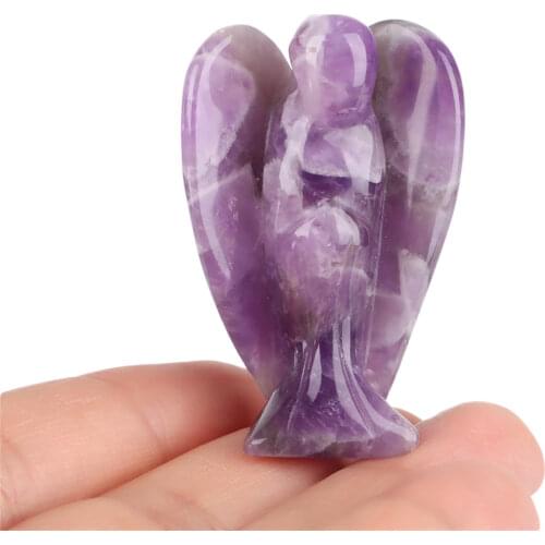 1PC Natural Crystal Guardian Angel Figurines Carved Craft Home Decor Amethyst Lucky Miniature Statue Reiki Chakra Healing Stone