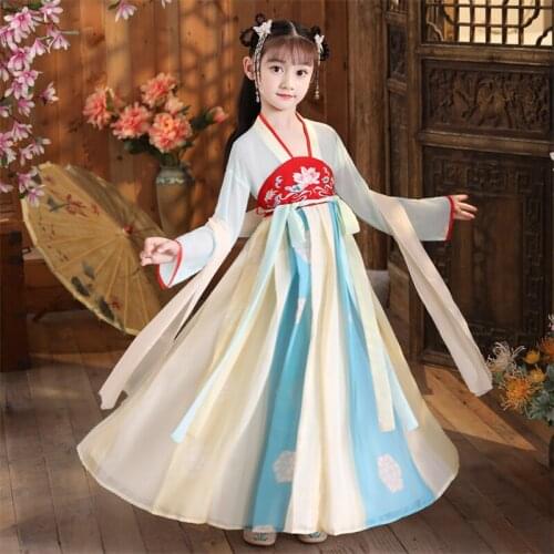 Chinese Style Traditional Gril Fairy Dress Cosplay Clothing Children Tang Dynasty Costume Dance Hanfu for Girls