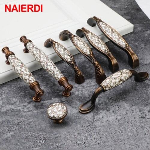 NAIERDI Vintage Bronze Ceramic Cabinet Handles Antique Drawer Knobs Wardrobe Door Handles European Furniture Handle Hardware