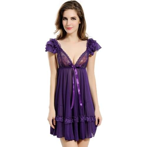 Yomrzl L414 new arrival summer sexy lace womens nightgown, fashion deep-v temptation sleepwear, gauze sleep dress