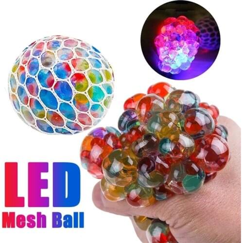 Funny Anti-Stress Squishy LED Mesh Ball Grape Squeeze Sensory Fruity Novelty Toys Kids & Adults Anxiety Relief Stress Toy
