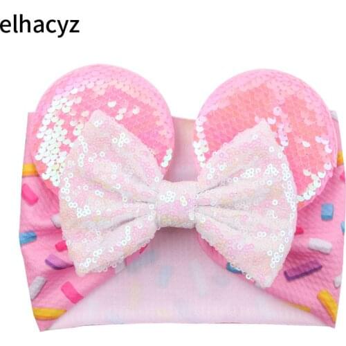 1PC Trendy 5'' Spring Glitter Hair Bows Cartoon Mouse Ears Headband Kids Girls Sequin Headwear Elastic Baby DIY Hair Accessories