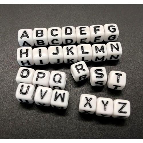 100Pcs 6mm Letter Square 26 Alphabet Beads White Acrylic Beads For Jewelry Making DIY Bracelet Necklace Accessories