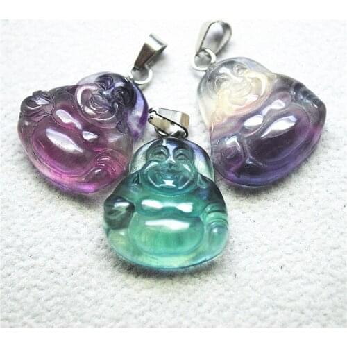 2PCS Nature Fluorite Stone Smile Buddha Pendants 20X18MM Good Qualtiy For Good Collections So Cute Free Shipping Wholesale
