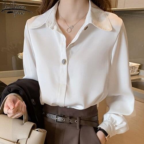 2021 New Long Sleeve Ladies Cardigan Autumn Shirt Fashion Plus Size Office Chiffon Womens Blouse Blusas Mujer De Moda 10483