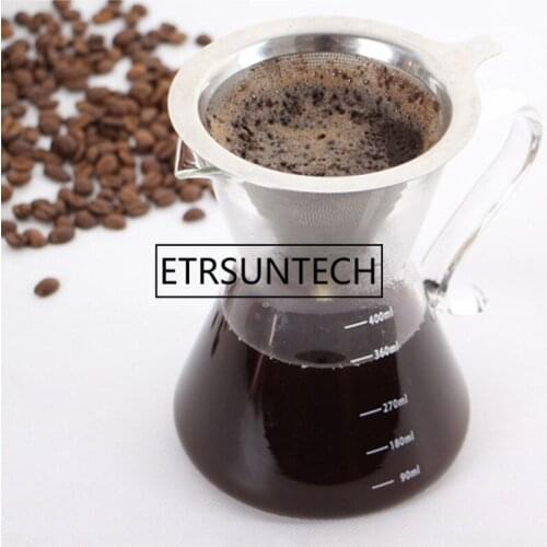 50pcs Stainless Steel Coffee Dripper Filter Double Layer Mesh Filter Cup Mesh Funnel Baskets With Cup Stand