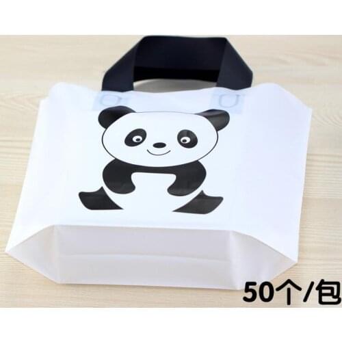 50pcs Lovely Thank You Gift Shopping Bag Thicken Plastic Wedding Party Favor Bags white panda logo plastic gift bag with handle