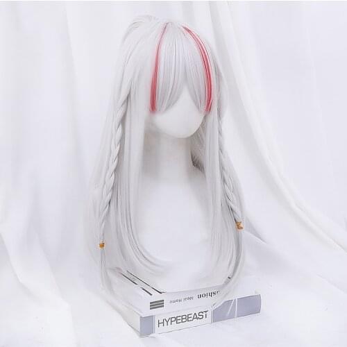 Anime Game Arknights Nian Cosplay Wig Women White Red Hight Temperature Fiber Straigh Hair 45CM C42K195