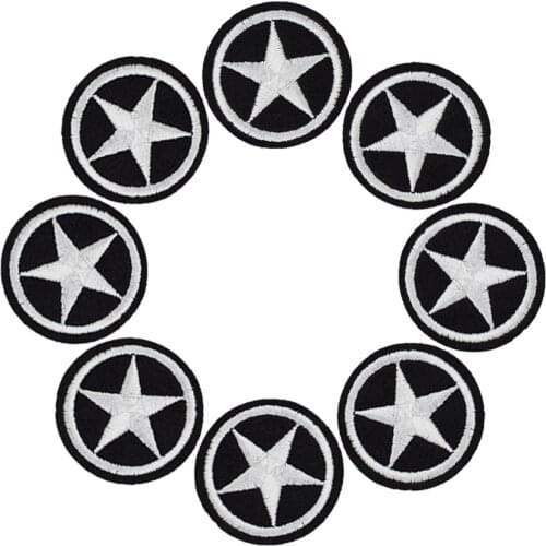 10PCS Star Badges Patches for Clothing Black and White Badge Sewing Applique Patch Iron On Clothes Jacket Embroidery Accessories