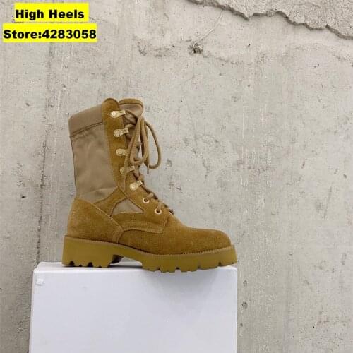 Casual Designer fashion womens Boots Black Suede Genuine Leather Thick Bottom Lace Up HIGH HEELS BOOTIES