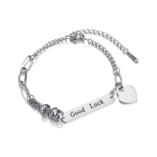 Good Luck Charms Link Bracelet for Women Girl Men Boys Sturdy Unique Chic Heart Stylish Punk Stainless Steel Chain Bracelets