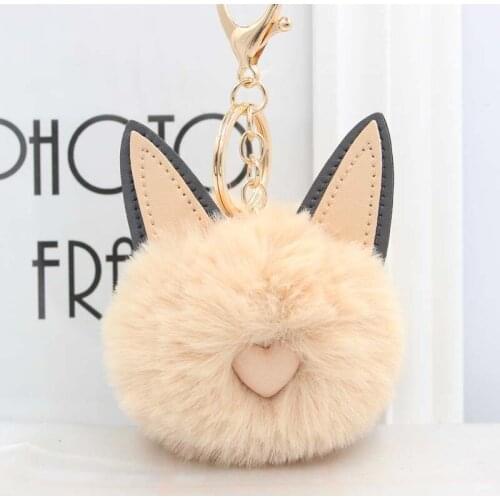 TEH Fashion Lovely PU Cat Ear Keychains Fluffy Fake Animal Fur Ball Key Chain Charm Women Bag KeyRings Accessories Gifts