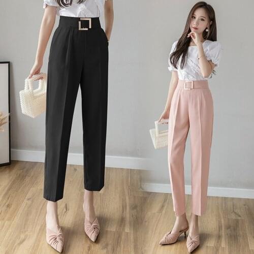 2021 Spring Autumn Women High Waist Harem Straight Radish Pant Suits Office Lady Pink Black Lady Work Wear Trousers