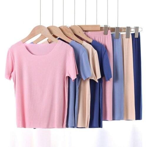 Kids Children Ribbed Fitted Pajamas Sleepwear Boys Girls Loungewear Toddler PJS T-shirt and Shorts Clothing Summer Nightwear