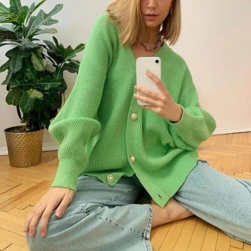Lantern Sleeve Long Cardigan Women Oversized Knitted Sweater Coat Autumn Female Cardigan Jumpers Winter Clothes Y2K