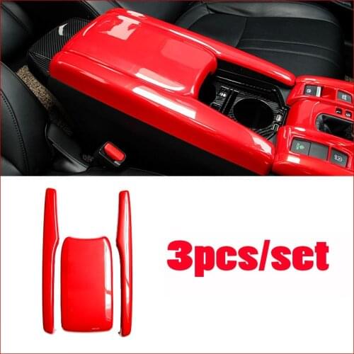 For Honda Civic 10th 2016 2017 2018 2019 2020 2021 Red Central Console Armrest Box Panel Cover Trim
