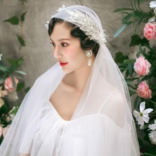 100cm Luxury White Tulle Short Bridal Veils With Shiny Sequins Art Deco Veil Sparkling Wedding Veil Lace Trim Party Veil
