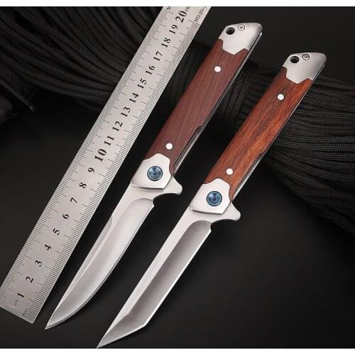Homir Steel Folding Knife Wood Handle Pocket Knives Outdoor Camping Hiking Hardness EDC Tool Fruit Hunting Survival Knife