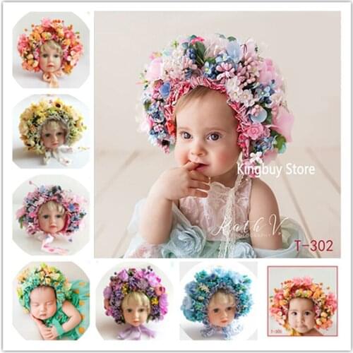 Simulation Flower Bonnet Fotografia Accessorio Studio Shoot Photo Props Newborn Photography Props Baby Girls Floral Hat