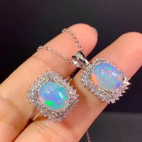Natural Opal Set, 925 Sterling Silver, Shipping, Beautiful Fire Change, Exquisite Ring Necklace