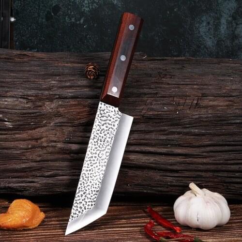 Japanese-style Forged Chefs Knife 80Cr13MoV Hammered Slice Meat Cleaver Handmade Rosewood Ancient Kitchen Slicing Cooking Knife
