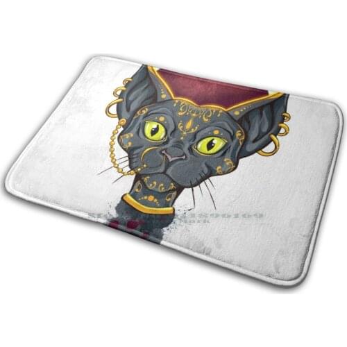 Bastet Mat Rug Carpet Anti-Slip Bedroom Entrance Door Mat Cat Royal Regal Tattoo Piercing Fashion Edgy Alternative Sphynx
