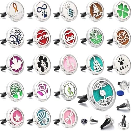 New Perfume Jewelry Car Air Freshener Vent Freshener Car Clip Tree of Life Aroma Essential Oil Diffuser Lockets with Pad