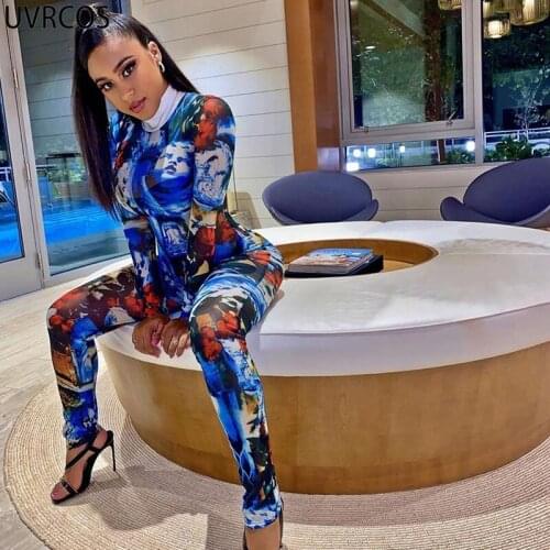 UVRCOS Fall Clothes One Piece Overall Jumpsuits 2021 New Fashion Graffiti Printing Long Sleeve Bodycon Hot Cyber Y2K Casualwear