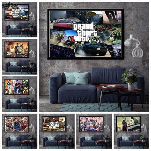 Grand Theft Auto V GTA Poster Prints Wall Art Posters Canvas Painting Pictures for Living Room Home Decoration