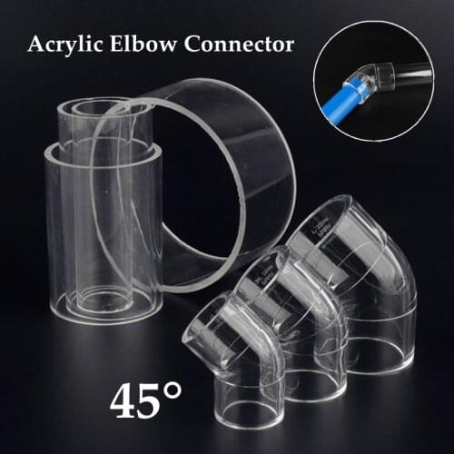 1pc I.D 16~32mm Transparent Acrylic Pipe Aquarium Fish Tank 45° Elbow Connector Plexiglass Water Supply Tube Home DIY Connector