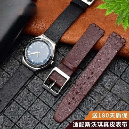 Genuine Leather Watch Band Suitable for Swatch Swatch Gb274/Gn239/Gb294/Gb287 Mens and Womens 17mm