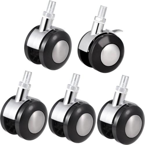 Uxcell 1-8pcs Furniture Office Chair Casters Alloy Plastic 1.5 inch 2 inch Twin Wheel M8 x 15mm Threaded Stem Swivel Caster