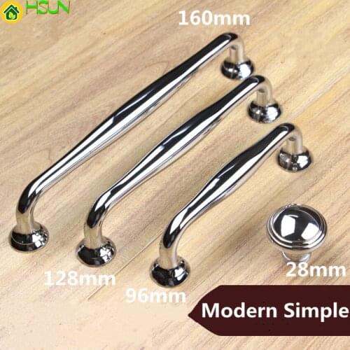160mm 128mm Modern Simple Fashion Shiny Silver Zinc Alloy Furniture Handles Bright Chrome Wardrobe Kitchen Cabinet Door Handles