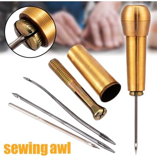 1pc Hand Stitch Sewing Awl Needles Hand Stitcher Taper Canvas Leather Tent Repair Tool +3pcs Needles for Sewing Tools