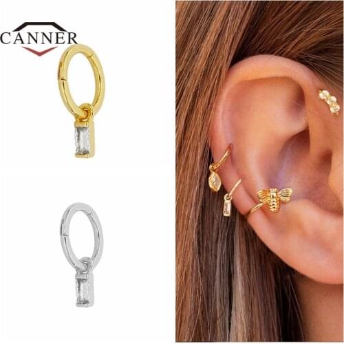 CANNER 1Pc 925 Sterling Silver Piercing Cartilage Earrings Nose Ring for Women Zircon Hoop Earring Jewelry Pendientes Kolczyki