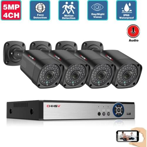 H.265+ 4CH CCTV System 5MP POE NVR Kit Face Detection Outdoor Waterproof IP66 Security 5MP POE IP Camera Video Surveillance set