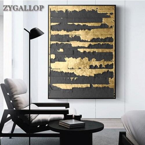 Modern Wall Art Canvas Print Golden and Black Abstract Art Posters Luxury Decorative Pictures for Living Room Home Decor Cuadros