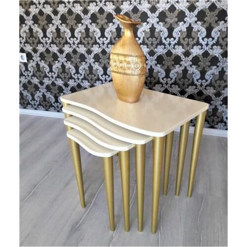 Modern 'kuğu Series ''4'lü Zigon Coffee table Set-coffee table Trays Cream-Feet Gold Color coffe table