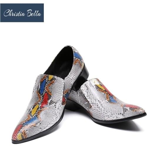 Christia Bella Mens Genuine Leather Shoes Brand New Business Party Dress Shoes Colorful Fashion Casual Men Flat Oxfords Slipper