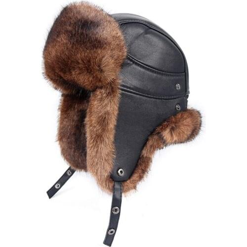 Thicken PU Leather Warm Lei Feng Cotton Cap Hat Outdoor Skiing Climbing Riding Motorcycle Windproof Thermal Protect Ear