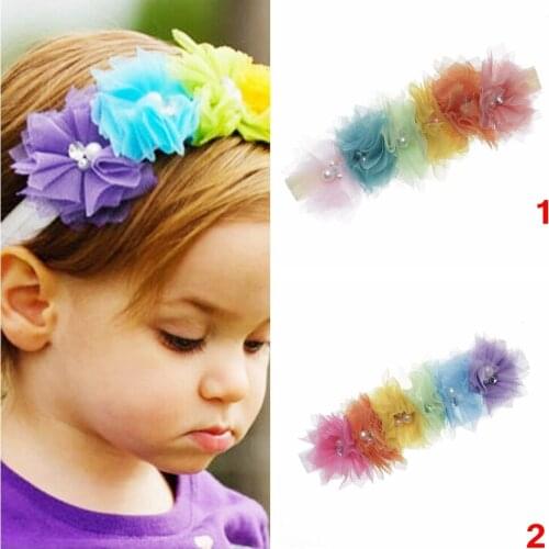Yundfly Chic Girl Kids Rainbow Color Mesh Lace Flowers Headband Infant Toddler Headwear