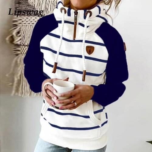 2021 Spring Women Casual Hoodie Sweatshirt Fashion Long Sleeve Drawstring Hooded Pullover Autumn Female Striped Tops Streetwear