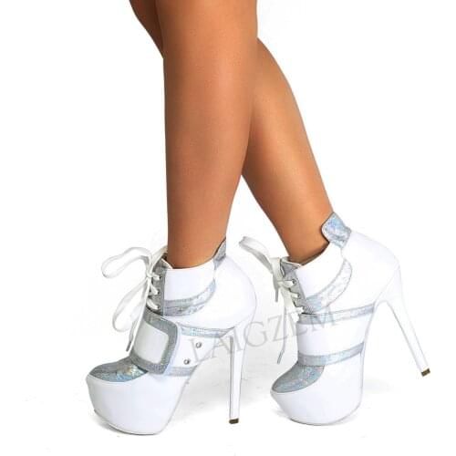 LAIGZEM SUPER 2020 Platform Booties Lace Up Comfortable Stiletto Heel Ankle Booties Ladies Shoes Botines Mujer Large Size 34-52