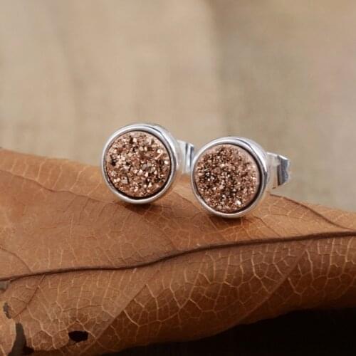 8mm Drusy Studs Natural Agated Druzy Women Earrings Girls Gifts Gild Silver Plated Rose Gold Gems Stud Earrings Dropshipping