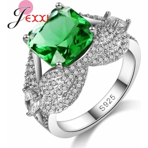 925 Sterling Silver Ring for Women Hign Quality Green Crystal Ring Wedding # Anniversary Gift New Listed
