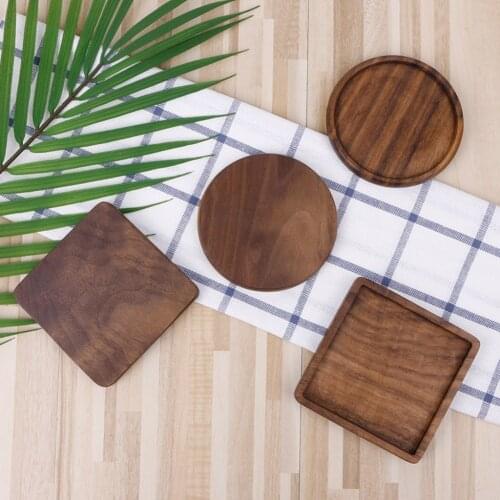 1Pcs Square/Round Beech Black Walnut Wood Coaster Retro Insulation Cup Mat Household Square Round Coaster Pad Long Life