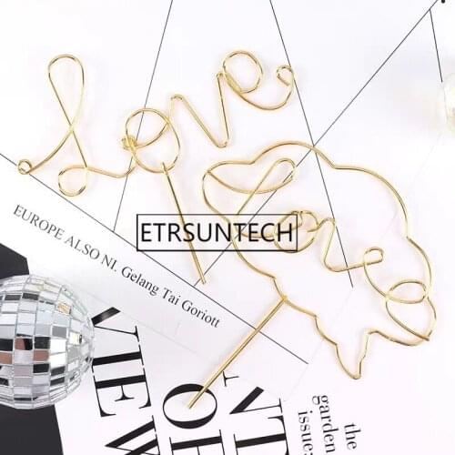 100pcs Iron Love Cake Toppers Happy Valentines Day Party Decorations Anniversary Celebration Lovely Gifts