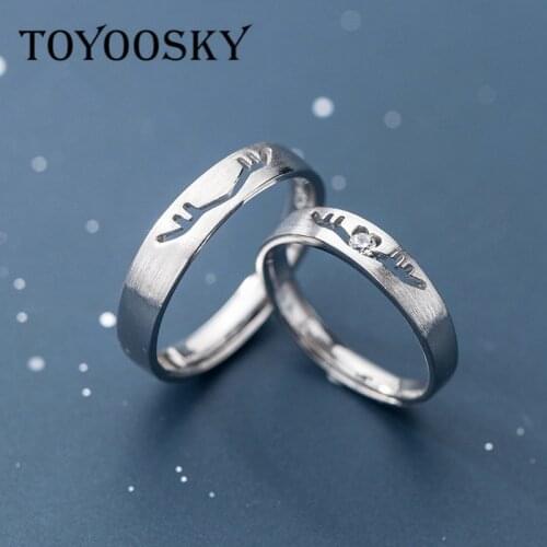 2Pcs/Lot Hollow Deer Elk Shape Open Ring For Men Women 925 Silver Engagement Party Wedding Lovers Couple Rings